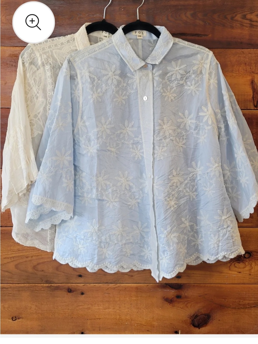 POL Light Blue Sheer Embroidered Button-Front Top